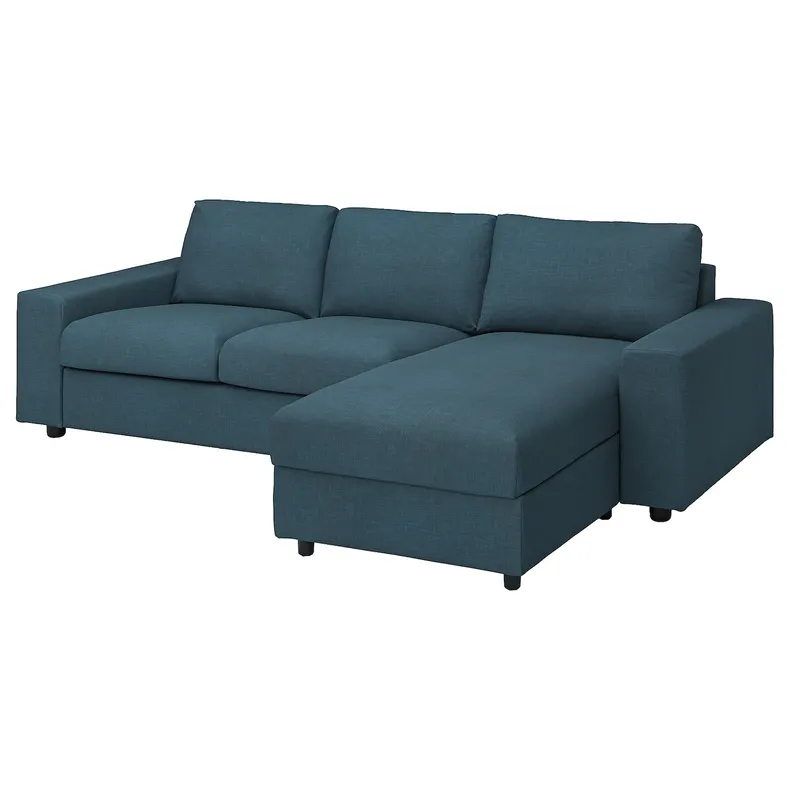 IKEA VIMLE ВИМЛЕ, 3-местный диван с козеткой, с широкими подлокотниками/охлажденный темно-синий 994.327.74 фото №1