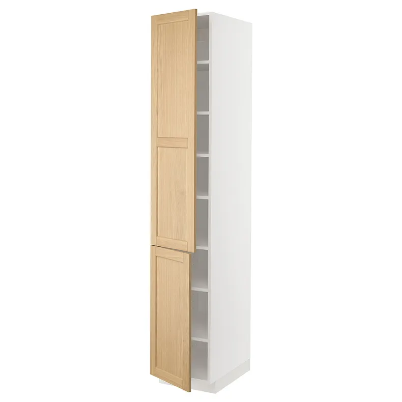 IKEA METOD МЕТОД, висока шафа із полицями / 2 дверцят, білий / ФОРСБАККА дуб, 40x60x220 см 695.094.11 фото №1