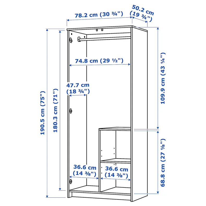 IKEA BRIMNES, 2-х дверна шафа для одягу, сірий, 78x190 см 906.028.03 фото №5