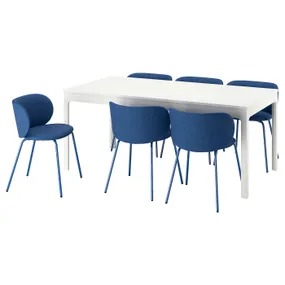 IKEA EKEDALEN ЭКЕДАЛЕН / KRYLBO КРЮЛБО, стол и 6 стульев, белый / тонированный синий, 180 / 240 см 895.704.26 фото