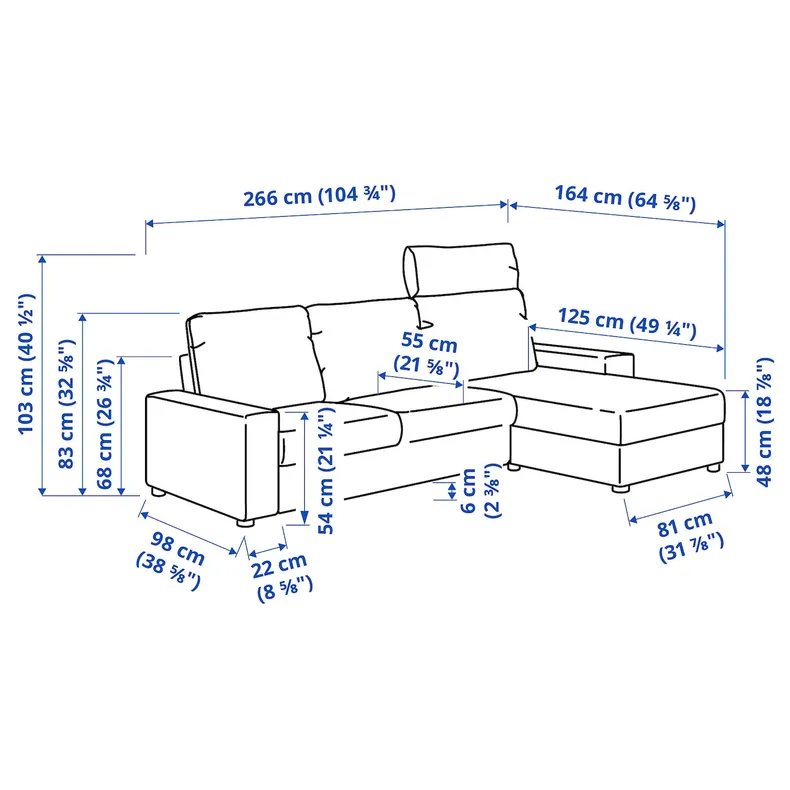 IKEA VIMLE ВИМЛЕ, 3-местный диван с козеткой, с подголовником с широкими подлокотниками / Средне-серый 694.012.98 фото №7