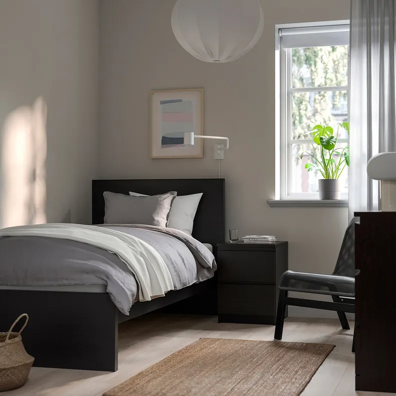 IKEA MALM МАЛЬМ, каркас ліжка з матрацом, чорно-коричневий / ВЕСТЕРЕЙ жорсткий, 90x200 см 295.368.26 фото №3