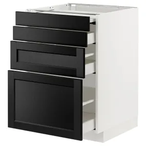 IKEA METOD МЕТОД / MAXIMERA МАКСИМЕРА, напольный шкаф с выдвиж панелью / 3ящ, белый / Лерхиттан с черными пятнами, 60x60 см 494.336.86 фото