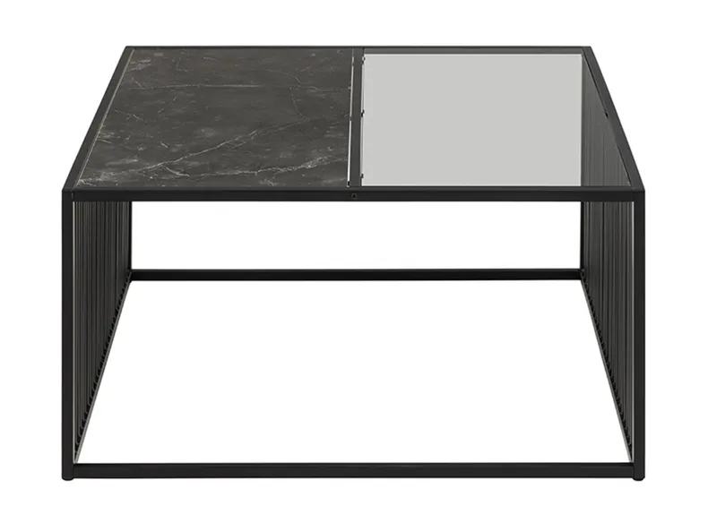 Стол журнальный BRW String, 80х80 см, прозрачный / черный мрамор / черный BLACK фото №2