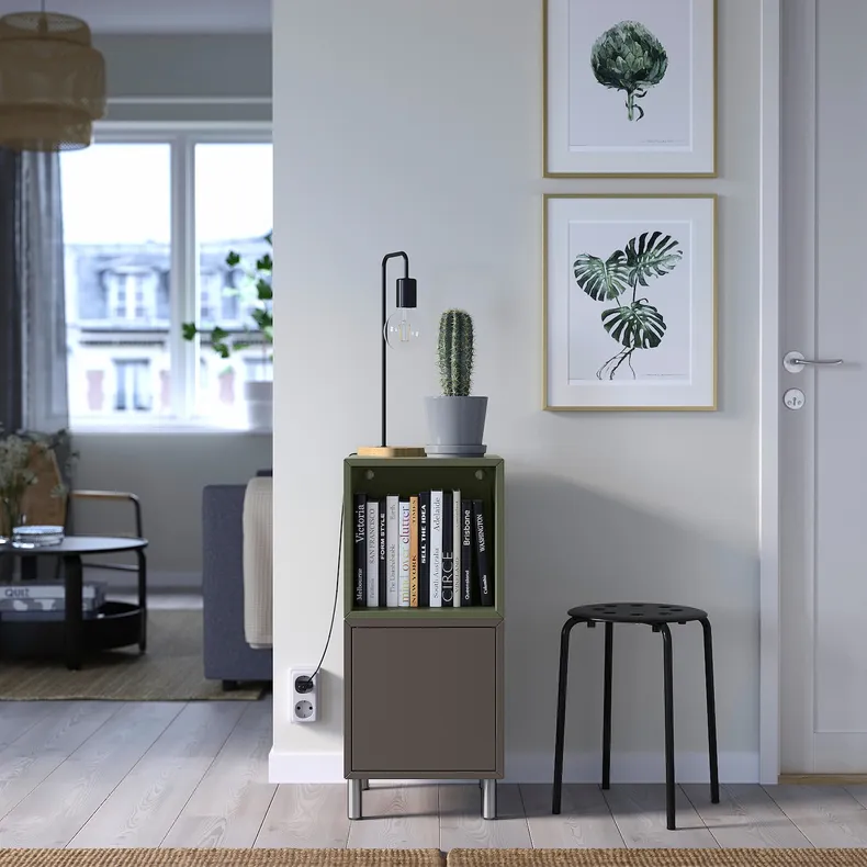 IKEA EKET ЭКЕТ, комбинация шкафов с ножками, темно-серый серый / зеленый / металл, 35x35x80 см 195.217.12 фото №3