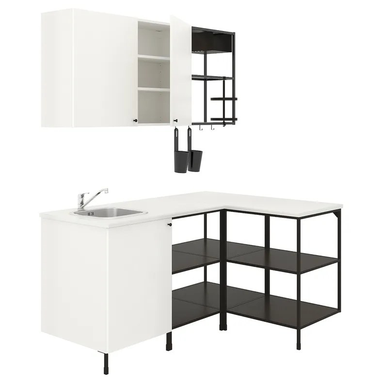 IKEA ENHET ЕНХЕТ, кутова кухня, антрацит / білий 493.381.61 фото №1