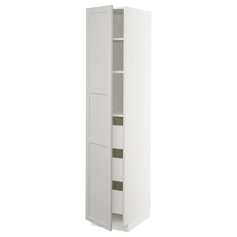IKEA METOD МЕТОД / MAXIMERA МАКСІМЕРА, висока шафа із шухлядами, білий / світло-сірий Lerhyttan, 40x60x200 см 493.867.84 фото №1