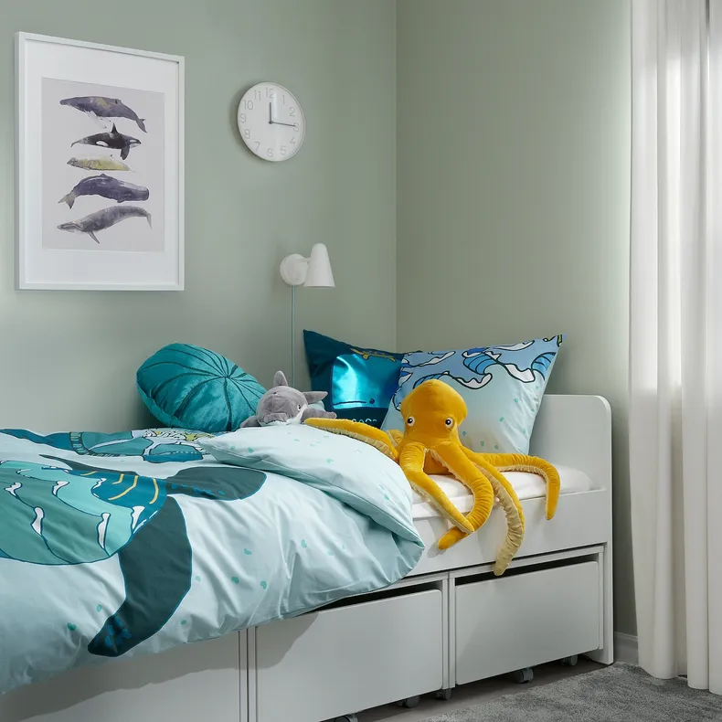 IKEA BLÅVINGAD БЛОВІНГАД, чохол на подушку, дизайн кит/синьо-зелений, 50x50 см 905.340.79 фото №7