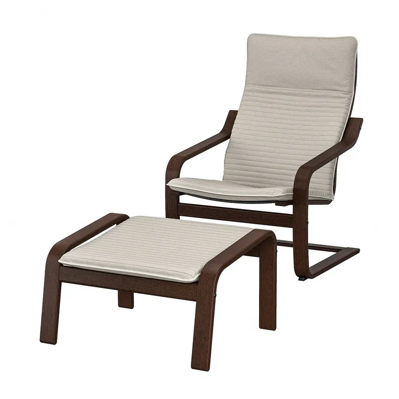 IKEA POÄNG ПОЕНГ, крісло та підставка для ніг, коричневий / КНІСА світло-бежевий 194.842.29 фото №1