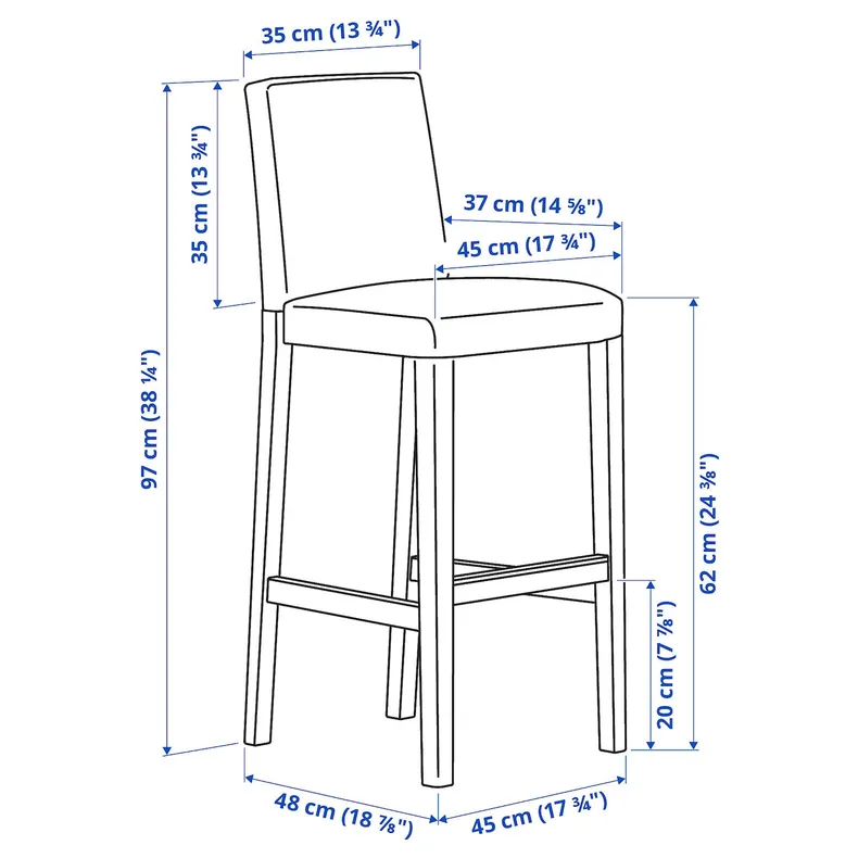 IKEA BERGMUND БЕРГМУНД, барний стілець зі спинкою, імітація. дуб / ганнар середньо-сірий, 62 см 193.847.05 фото №6