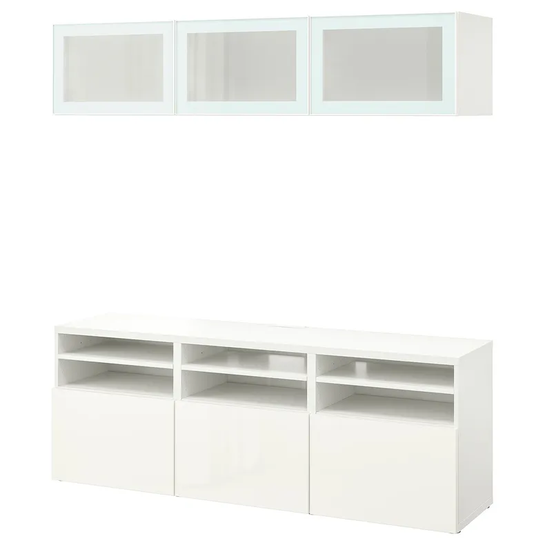 IKEA BESTÅ БЕСТО, шкаф для ТВ, комбин / стеклян дверцы, белый / Сельсвикен глянцевое белое матовое стекло, 180x42x192 см 094.887.89 фото №1