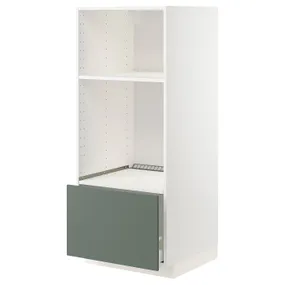 IKEA METOD МЕТОД / MAXIMERA МАКСИМЕРА, высокий шкаф с ящиком д / духовки / СВЧ, белый / бодарский серо-зеленый, 60x60x140 см 993.171.80 фото
