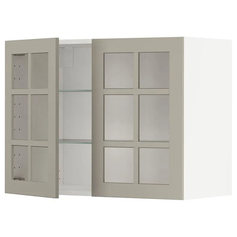 IKEA METOD МЕТОД, настінна шафа, полиці / 2 склх дверц, білий / стенсундський бежевий, 80x60 см 694.621.83 фото №1