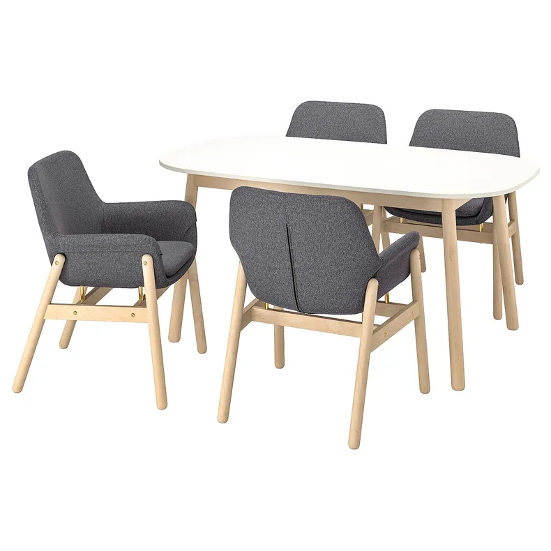 IKEA VEDBO ВЕДБУ / VEDBO ВЕДБУ, стіл+4 стільці, білий/береза, 160x95 см 093.068.93 фото №1