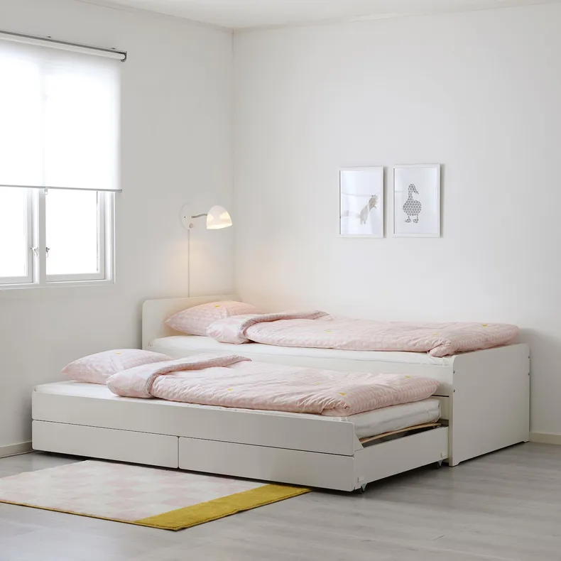IKEA SLÄKT СЛЭКТ, выдвижная кровать с ящиком, белый, 90x200 см 992.394.51 фото №2