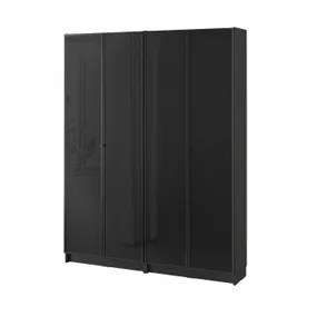 IKEA BILLY БИЛЛИ / HÖGBO ХЁГБУ, стеллаж комбинация / стекл дверцы, черная имитация дуб, 160x202 см 894.840.80 фото