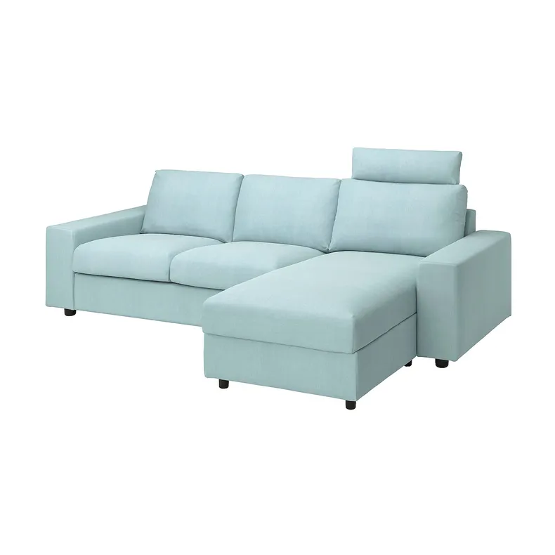 IKEA VIMLE ВІМЛЕ, 3-місний диван із кушеткою, з широкими підлокітниками з узголів'ям / САКСЕМАРА світло-синій 594.014.73 фото №1