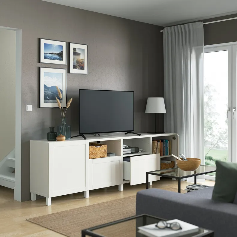 IKEA BESTÅ БЕСТО, тумба для телевізора з дверц й шухл, білий/ХАНВ/СТУББАРП білий, 240x42x74 см 092.975.20 фото №2