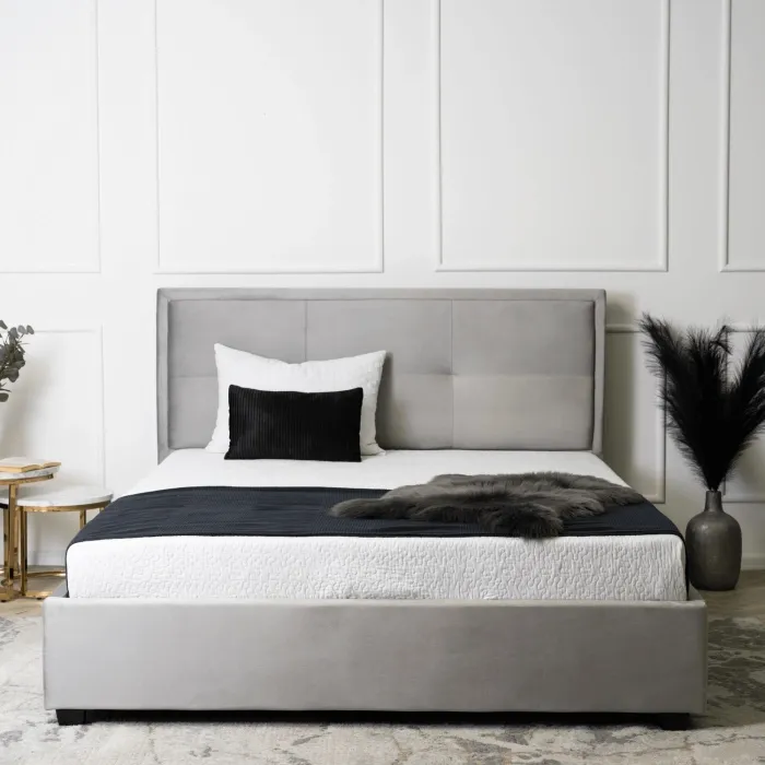 Кровать двуспальная бархатная MEBEL ELITE ANDRE Velvet, 160x200 см, светло-серый фото №4