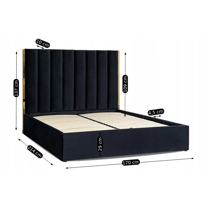 Кровать двуспальная бархатная MEBEL ELITE EMILIO Velvet, 160x200 см, Черный фото №13