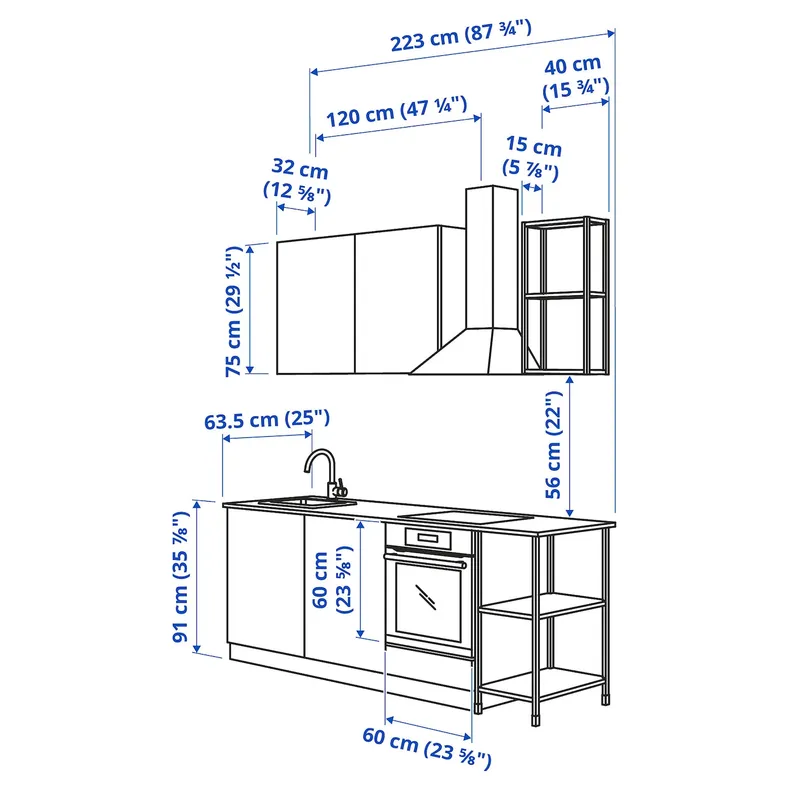 IKEA ENHET ЭНХЕТ, кухня, белый, 223x63.5x222 см 993.377.34 фото №3