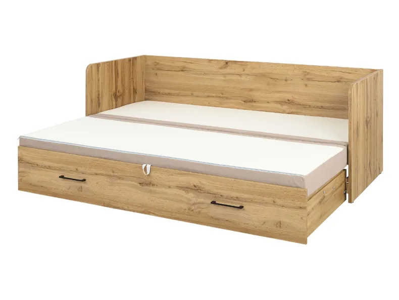 BRW Ліжко розкладне BRW TETRIX 80-160x200 см з ящиком для зберігання, подушками та матрацом, бежевий / дуб вотан LOZ/80/160_KPL-DWO/MODONE_9702 фото №2