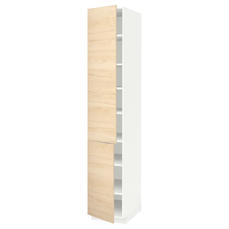 IKEA METOD МЕТОД, высокий шкаф с полками / 2 дверцы, белый / аскерсундский узор светлый ясень, 40x60x220 см 594.642.72 фото №1