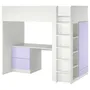 IKEA SMÅSTAD СМОСТАД, кровать-чердак, Сиренево-белый с письменным столом с 3 ящиками, 90x200 см 395.420.25 фото
