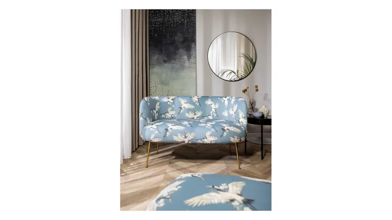 BRW Комплект для гостиной Cloe диван-кресло пуф гламур синий, Печать Краны 0260-007-80/P2 белый синий ZE-CLOE-2S+ES+H-G3-PR_ZURAWIE_0260-007-80/P2 фото №9