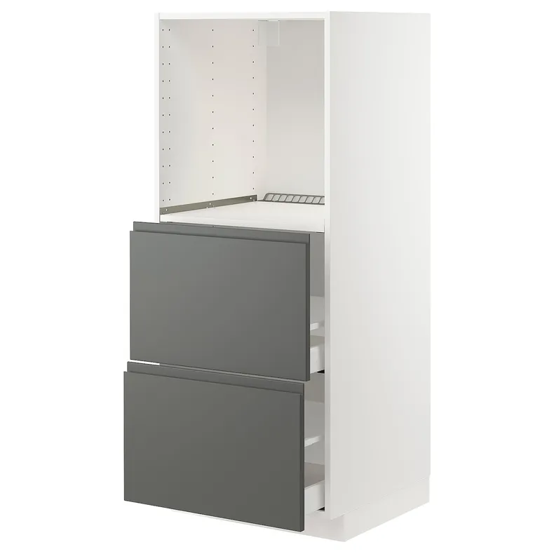 IKEA METOD МЕТОД / MAXIMERA МАКСИМЕРА, высокий шкаф с 2 ящиками д / духовки, белый / Воксторп темно-серый, 60x60x140 см 793.105.18 фото №1