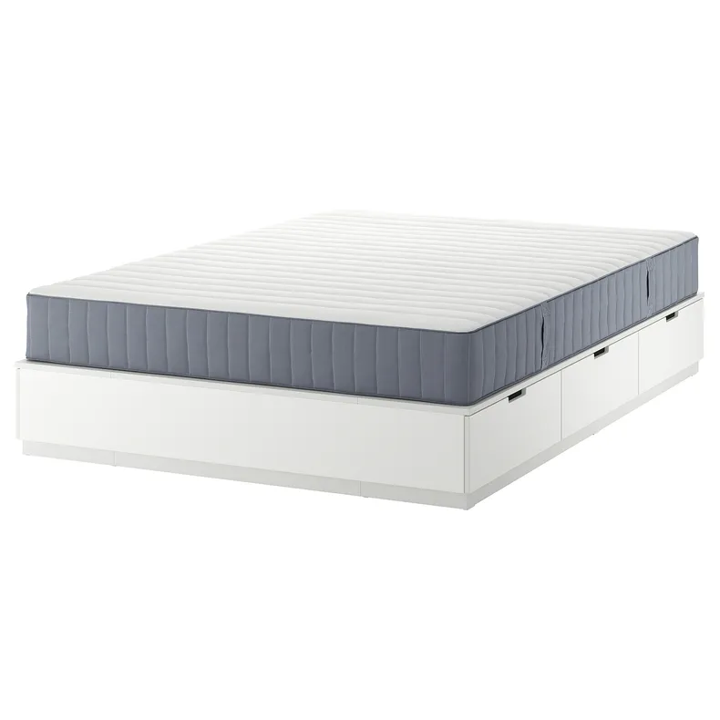 IKEA NORDLI НОРДЛИ, кровать с отд д / хранения и матрасом, белый / валевый твердый, 160x200 см 795.368.76 фото №1