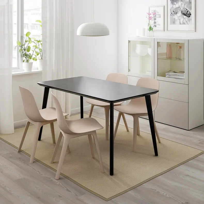 IKEA LISABO ЛИСАБО / ODGER ОДГЕР, стол и 4 стула, чёрный / бежевый, 140x78 см 092.597.02 фото №2