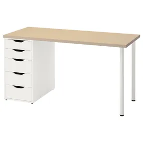IKEA MÅLSKYTT МОЛЬСКЮТТ / ALEX АЛЕКС, письмовий стіл, береза / біла, 140x60 см 794.178.02 фото