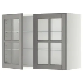 IKEA METOD МЕТОД, настінна шафа, полиці / 2 склх дверц, білий / сірий Бодбін, 80x60 см 893.949.56 фото