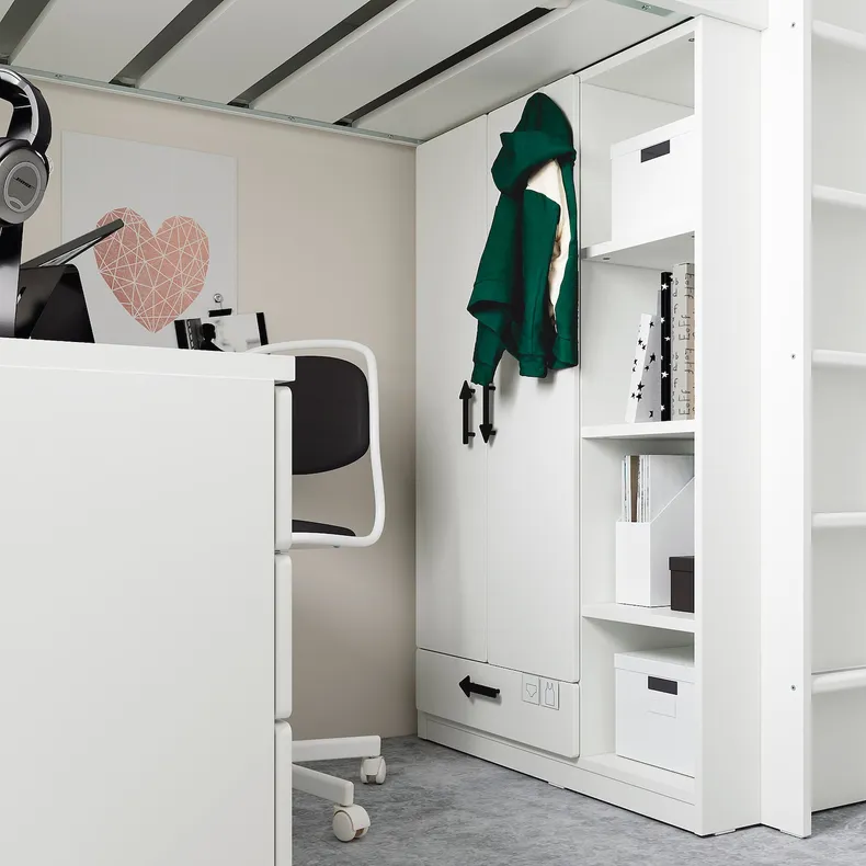 IKEA SMÅSTAD СМОСТАД, кровать-чердак, Белый серый с письменным столом с 4 ящиками, 90x200 см 094.355.88 фото №7