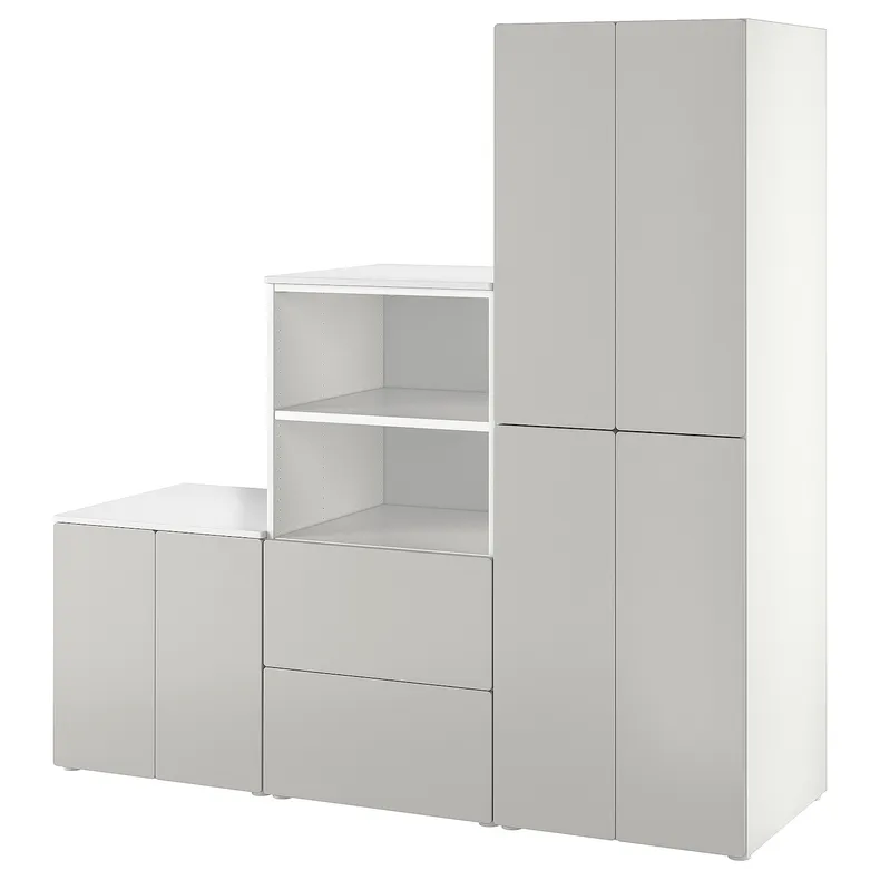 IKEA SMÅSTAD СМОСТАД / PLATSA ПЛАТСА, комбинация д / хранения, белый / серый, 180x57x181 см 594.876.26 фото №1