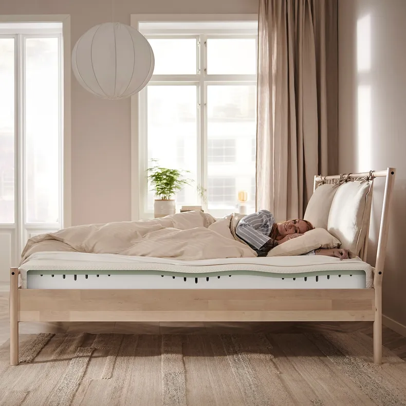 IKEA MALM МАЛЬМ, каркас ліжка з матрацом, шпон дуба білого мореного / Ебигда середньої твердості, 160x200 см 195.441.10 фото №14