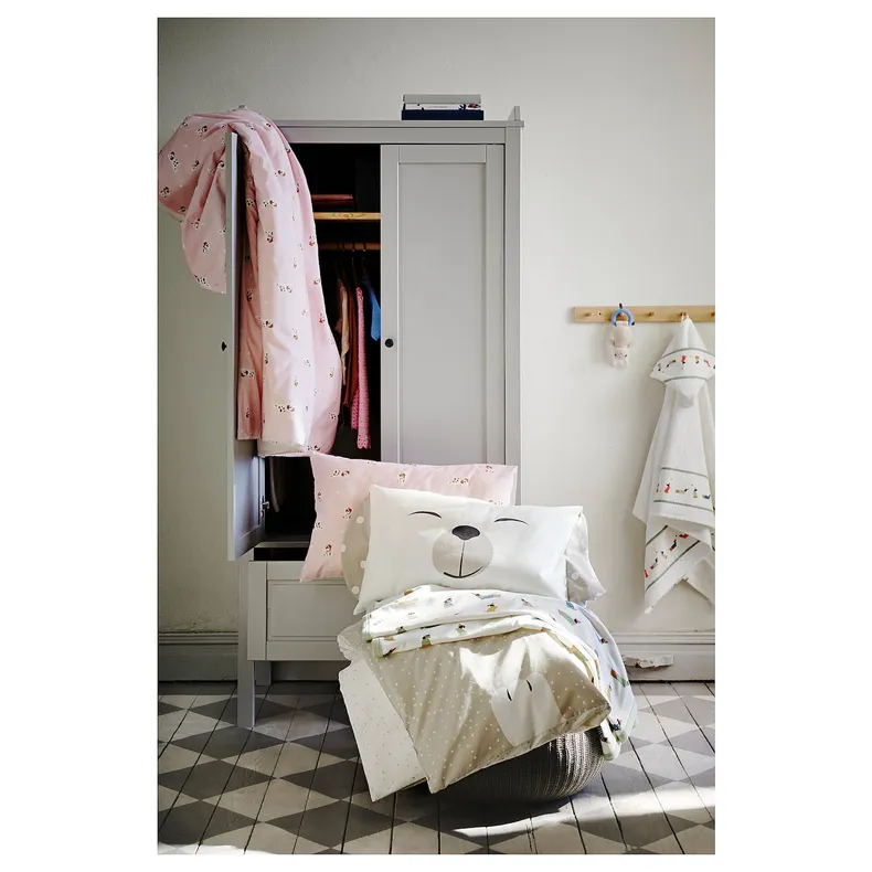 IKEA DRÖMSLOTT ДРЕМСЛОТТ, підковдра і 1 наволочка д / дитяч ліж, орнамент цуценята / рожевий, 110x125 / 35x55 см 905.211.90 фото №7