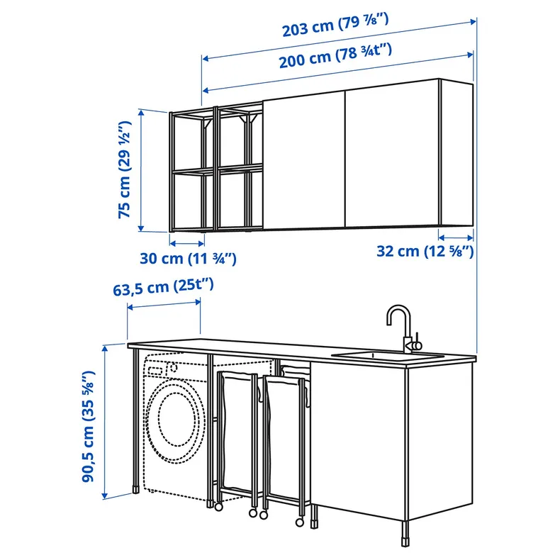 IKEA ENHET ЭНХЕТ, комбинация для домашней прачечной, белый / бледный серо-зеленый, 203x63,5x90,5 см 294.971.94 фото №4