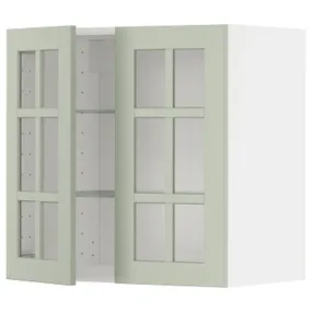 IKEA METOD МЕТОД, настінна шафа, полиці / 2 склх дверц, білий / Стенсунд світло-зелений, 60x60 см 494.864.82 фото