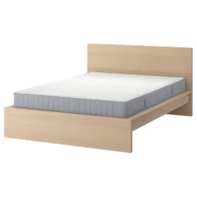 IKEA MALM МАЛЬМ, каркас кровати с матрасом, Шпон дуба, окрашенного в белый цвет, / древесина средней твердости валевог, 160x200 см 595.441.08 фото