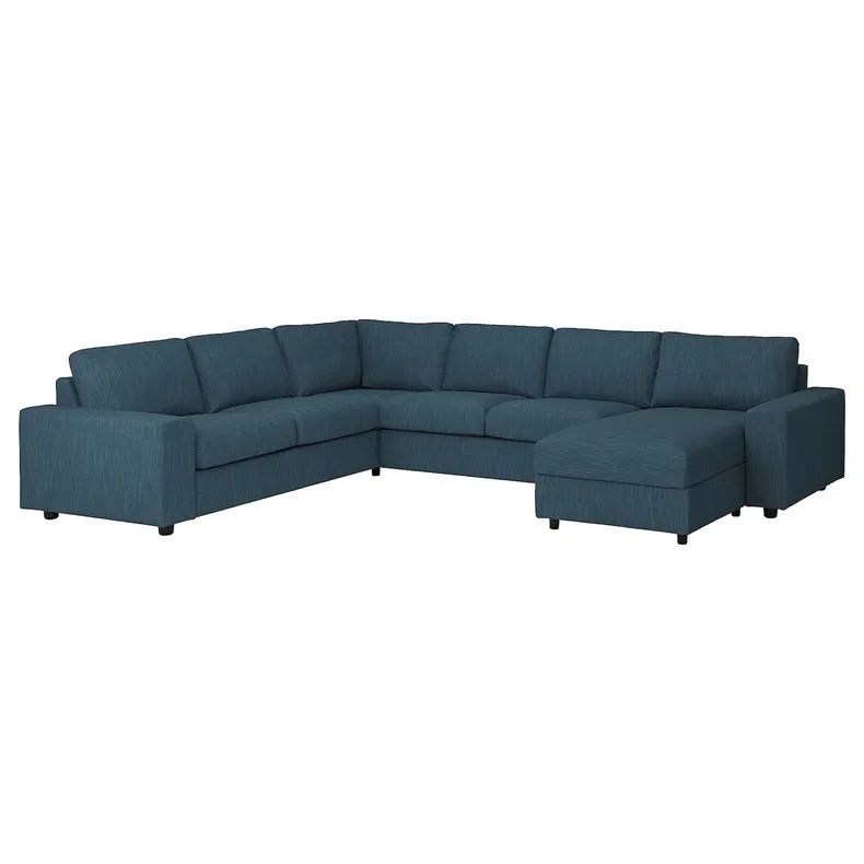 IKEA VIMLE ВИМЛЕ, 5-местный угловой диван, с шезлонгом с широкими подлокотниками/охлажденным темно-синим цветом 594.327.33 фото №1