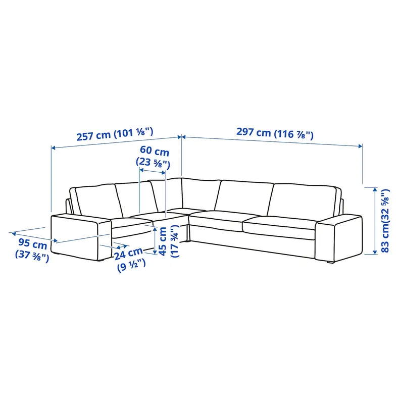 IKEA KIVIK КИВИК, 5-местный угловой диван, Талмира белая/черная 394.847.18 фото №5
