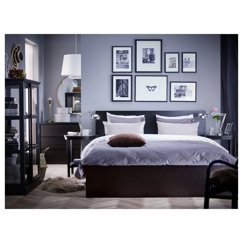 IKEA MALM МАЛЬМ, каркас ліжка з матрацом, чорно-коричневий / ВЕСТЕРЕЙ жорсткий, 160x200 см 495.368.30 фото №4