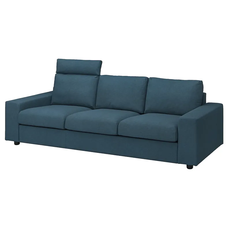 IKEA VIMLE ВІМЛЕ, 3-місний диван, з підголівником з широкими підлокітниками / темно-синій 794.327.65 фото №1