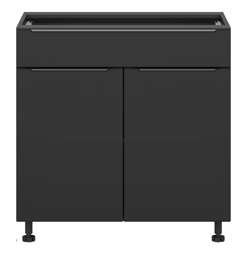 BRW Двухдверный кухонный шкаф Sole L6 80 см с выдвижным ящиком черный матовый, черный/черный матовый FM_D1S_80/82_L/P/SMB-CA/CAM фото №1