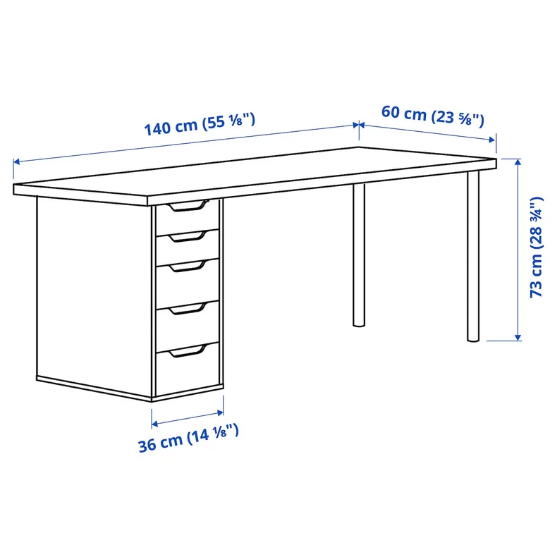 IKEA LAGKAPTEN ЛАГКАПТЕН / ALEX АЛЕКС, письменный стол, белый / дуб, окрашенный в белый цвет, 140x60 см 694.319.74 фото №6