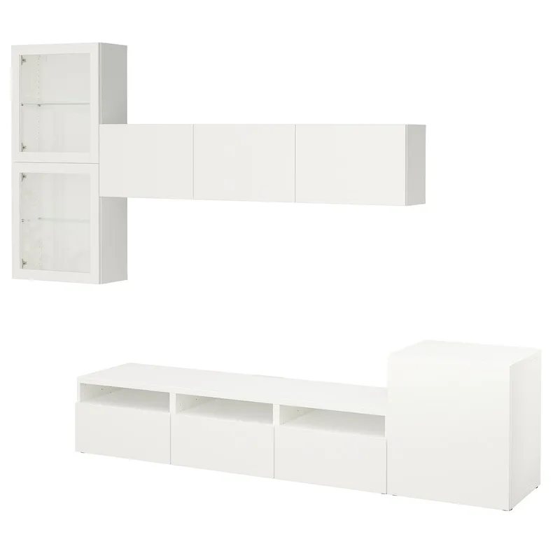 IKEA BESTÅ БЕСТО, комбінація шаф для тв / скляні дверц, білий / ЛАППВІКЕН білий прозоре скло, 300x42x211 см 994.068.31 фото №1