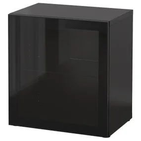 IKEA BESTÅ БЕСТО, стеллаж со стеклянн дверью, черный / коричневый / глассвик черный / прозрачное стекло, 60x42x64 см 490.477.51 фото