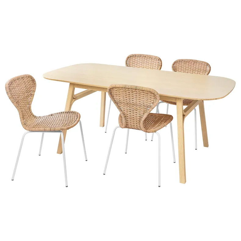 IKEA VOXLÖV ВОКСЛЕВ / ÄLVSTA ЕЛЬВСТА, стіл+4 стільці, світлий бамбук / ротанг білий, 180x90 см 994.815.71 фото №1